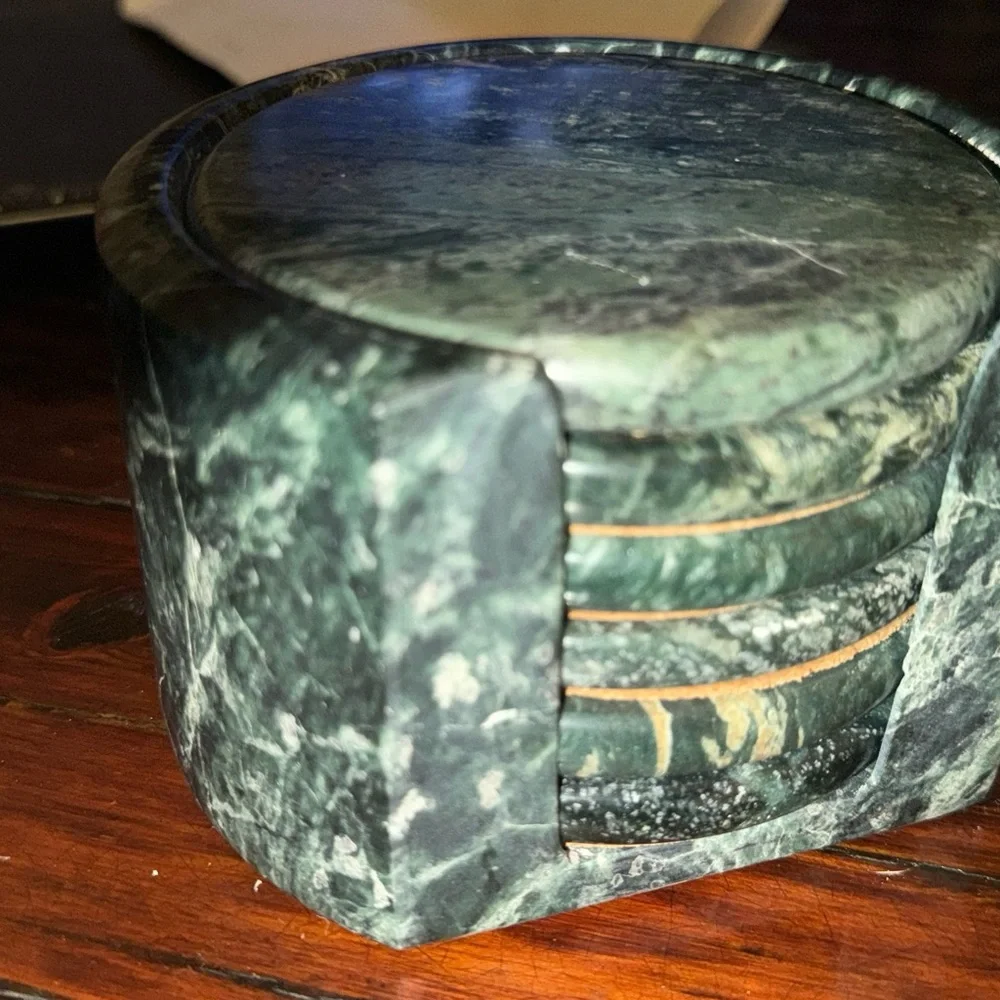 MCM vintage Green Marble Jade Coaster Set